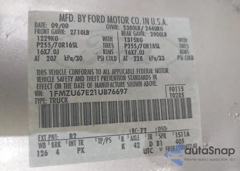 2001 Ford Explorer Sport Trac z USA, uszkodzony, nr VIN 1FMZU67E21UB76697